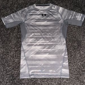 Under Armour grey and white compression short sleeve shirt